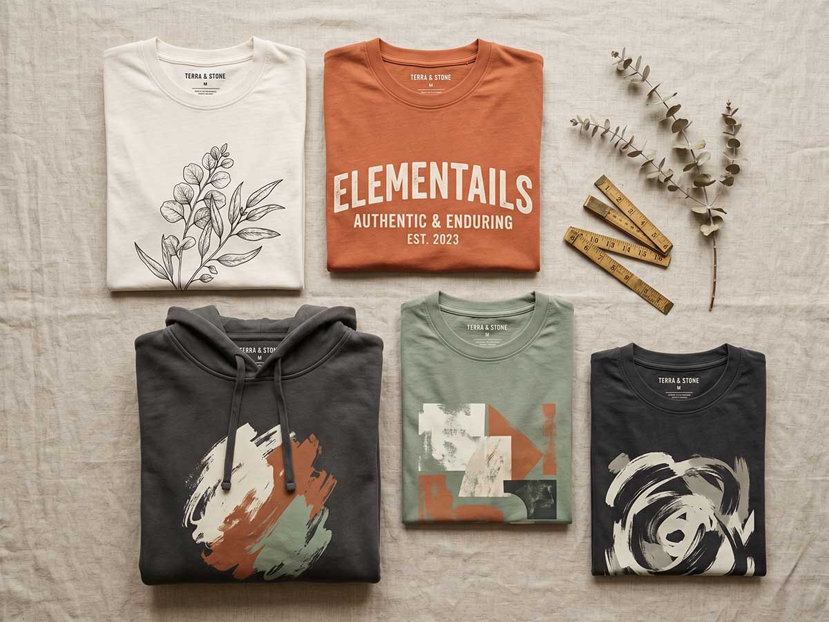 Folded printed t-shirts and hoodies